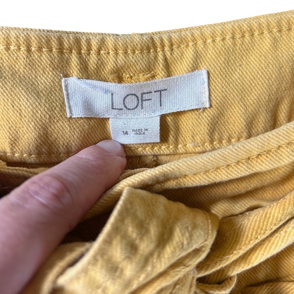 LOFT‎ Womens Mustard Yellow Paperbag Waist Tie Belt Cropped Pants Size 14 - Picture 6 of 7